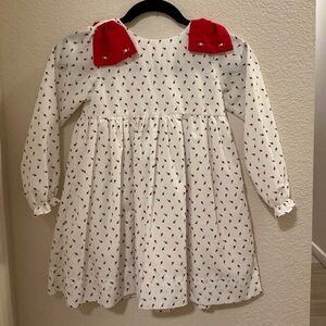Classic White & Red Long-Sleeve Girls' Formal Dress